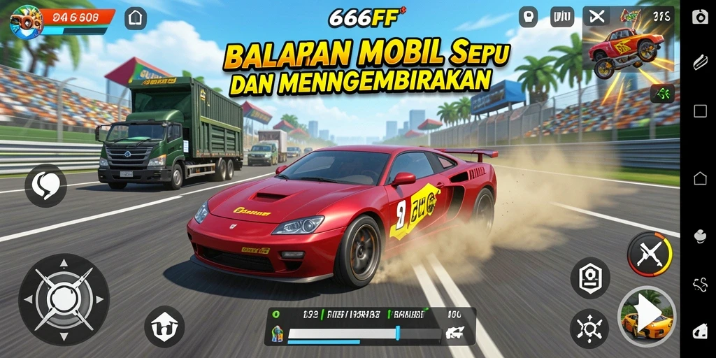 Gameplay seru di 666FF dengan balapan mobil menarik.