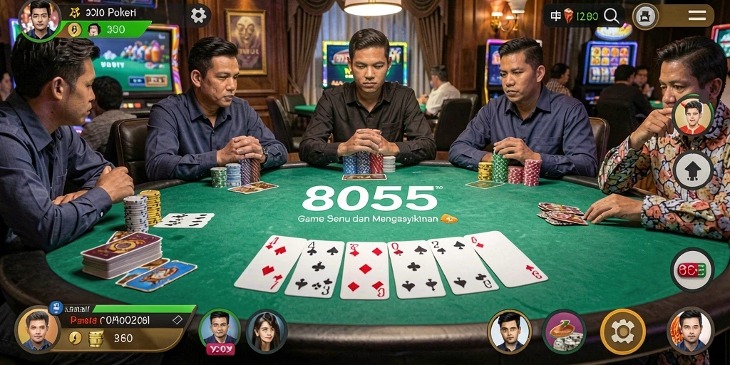 Screenshot utama 8055 menampilkan gameplay Poker yang seru dan interaktif.