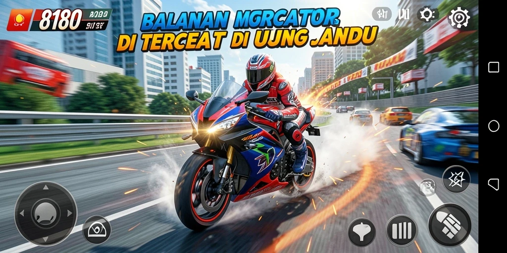 Tampilan gameplay seru di 8180 dengan balapan motor.