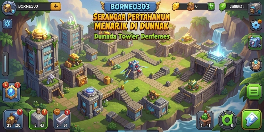 Tangkapan layar permainan BORNEO303 menampilkan aksi Tower Defense yang menegangkan.