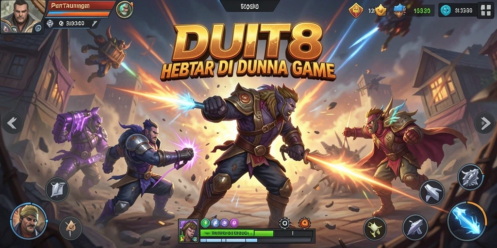 Screenshot permainan DUIT8 menampilkan karakter bertarung dengan aksi yang dinamis.
