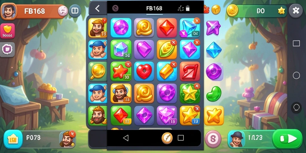 Tangkapan layar gameplay FB168 yang menampilkan aksi seru mencocokkan permata.