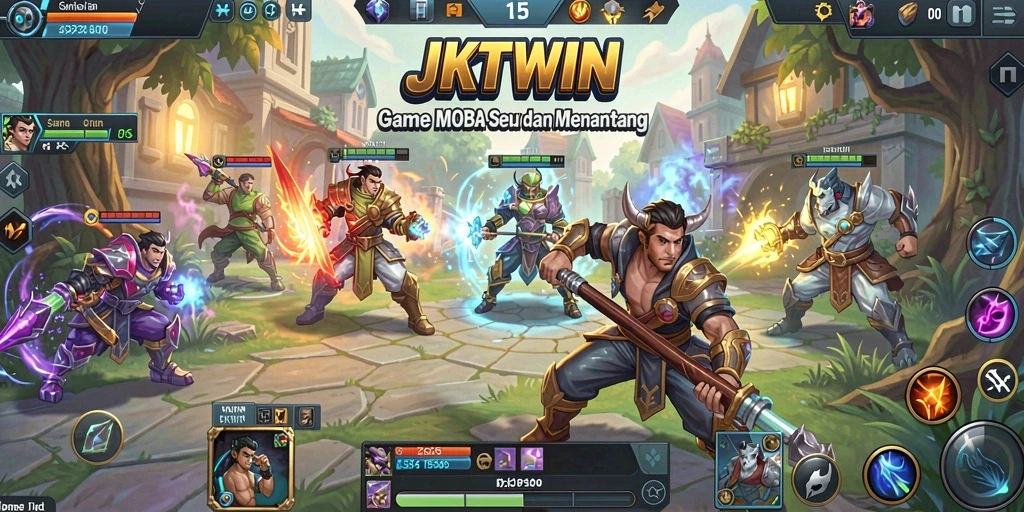 Tampilan aksi seru dalam gameplay MOBA JKTWIN.