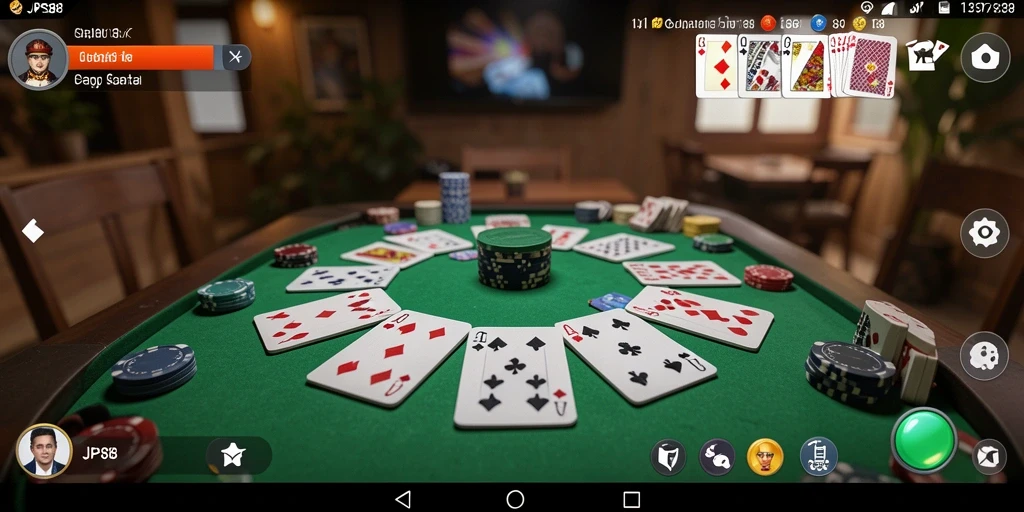 Tampilan gameplay seru dalam aplikasi JPS88 yang penuh aksi Gaple.