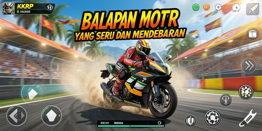 Screenshot KKRP menampilkan aksi balapan motor yang mendebarkan.