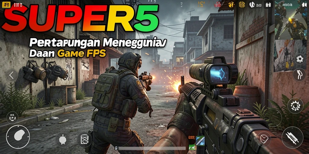 Screenshot utama SUPER5 menampilkan aksi intens di pertarungan FPS.