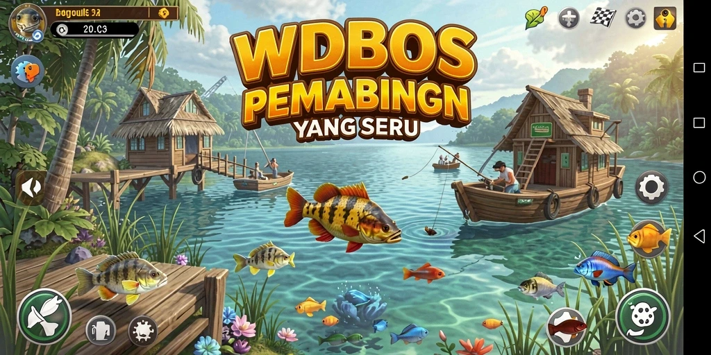 Screenshot gameplay WDBOS menunjukkan aksi memancing yang mendebarkan di lautan.